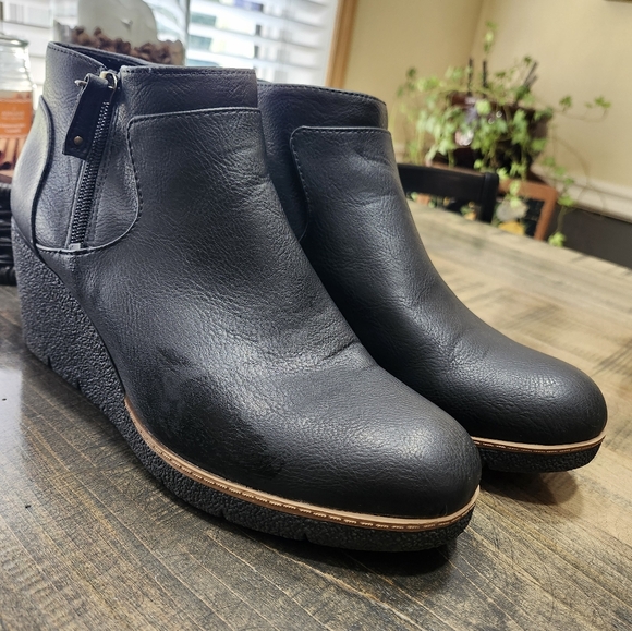 Womens Dr. Scholl's Black Wedge Heel PU Leather Look Ankle Boots Size 10 - Picture 7 of 8